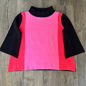 Anthropologie FATE Colorblock Sweater Pink Black Mock neck S Half Sleeve